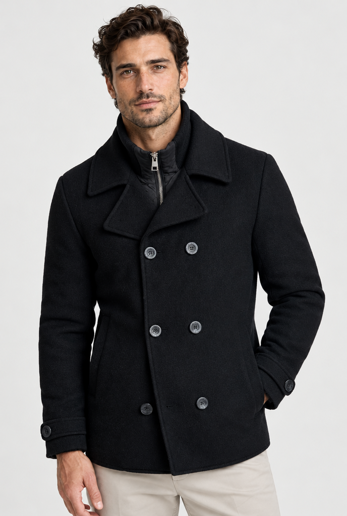 The Structured Peacoat in Black, garment detail