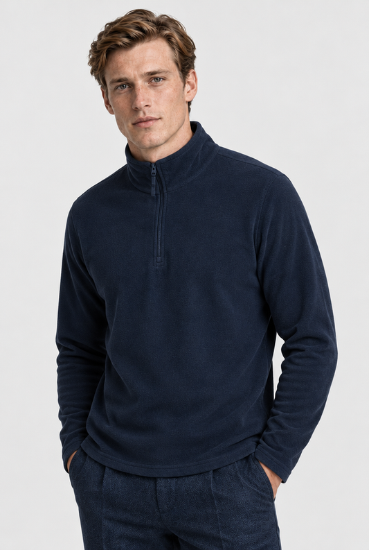 The Half-Zip Fleece — Navy — product close-up