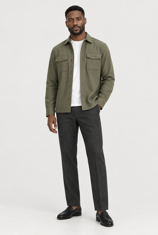 HEIRVALE The Pocket Overshirt — Army Green — full look
