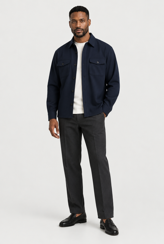 HEIRVALE The Pocket Overshirt — Navy Blue — full look