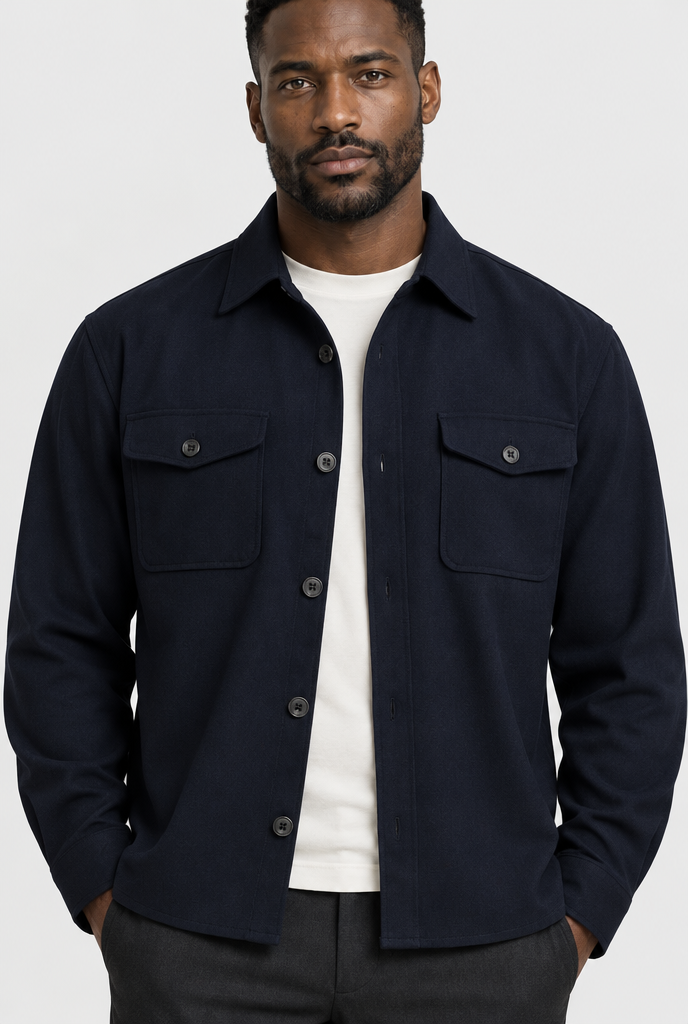 HEIRVALE The Pocket Overshirt — Navy Blue — detail
