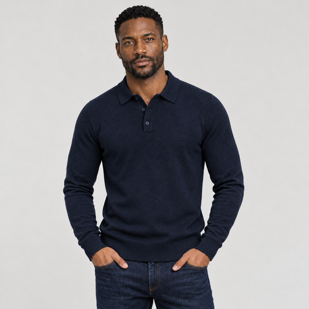 The Buttoned Knit Polo β Dark Blue