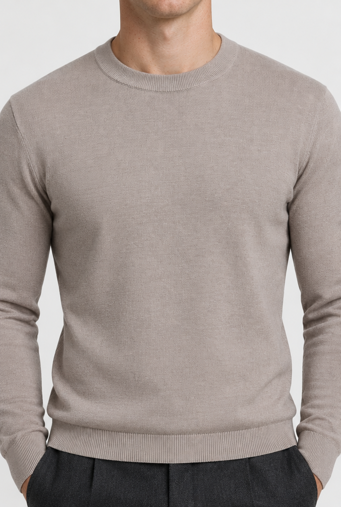 HEIRVALE The Rib-Trim Crewneck — Deep Stone — detail