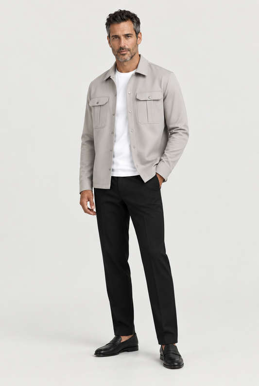 The Cargo Overshirt — Deep Stone — full-length studio look