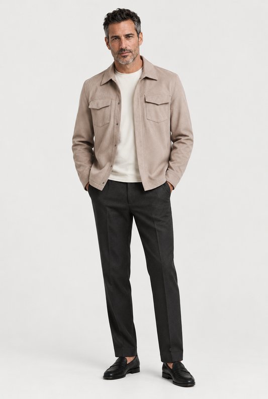 The Minimal Overshirt — Deep Stone — full look