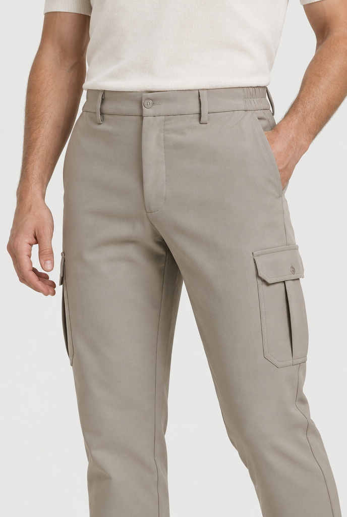 The Slim Cargo Trouser — Deep Stone — detail