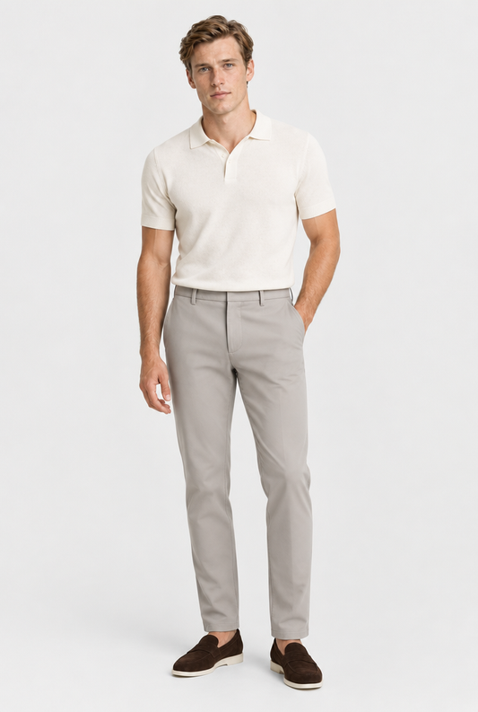The Slim Chino — Deep Stone — full-length studio look