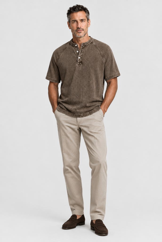 HEIRVALE The Washed Henley in Brown