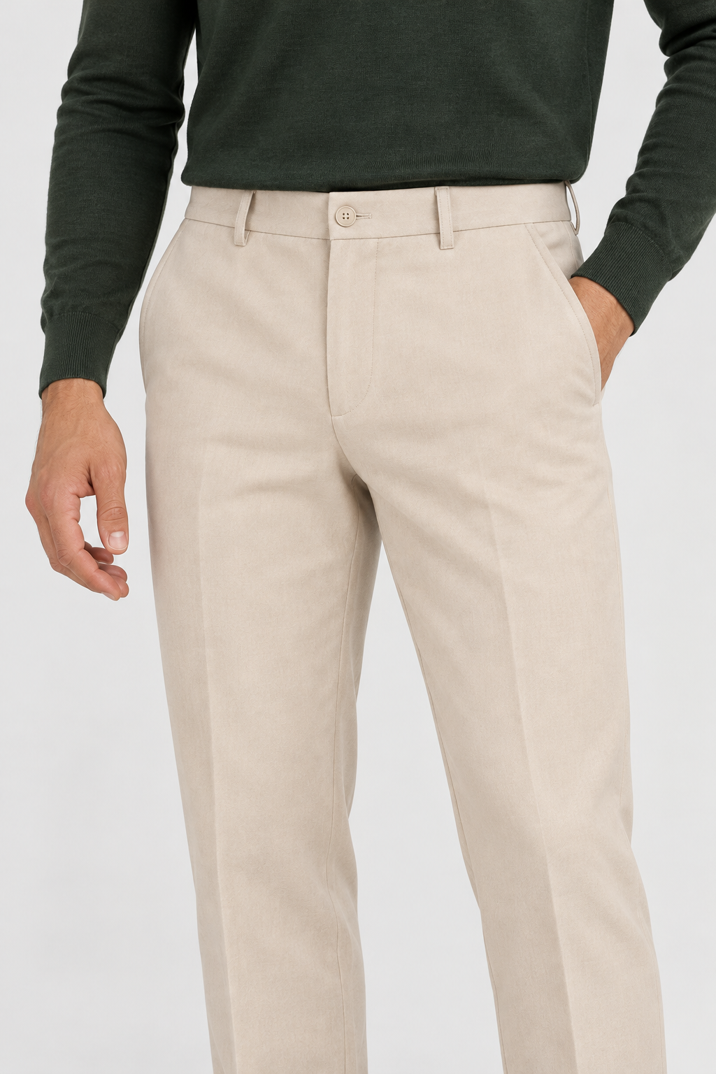 Sand tailored trousers, studio waist detail