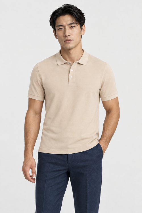 The Essential Polo — Sand, studio front view