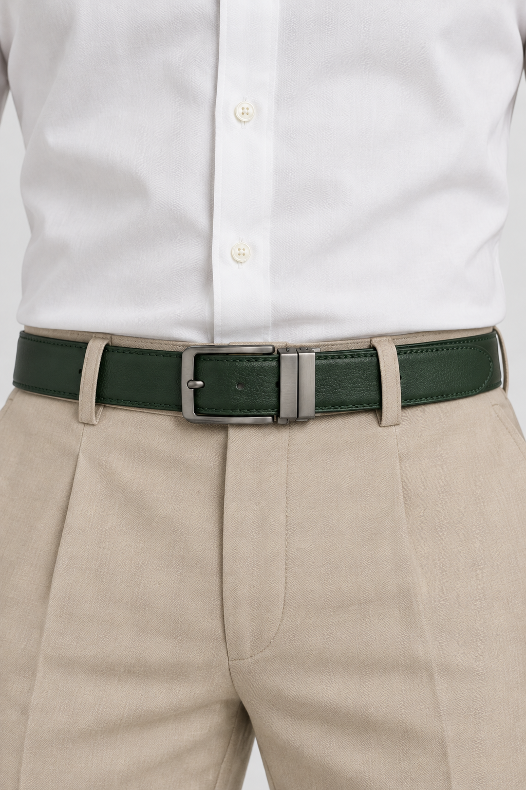 The Signature Belt — Forest, studio product detail