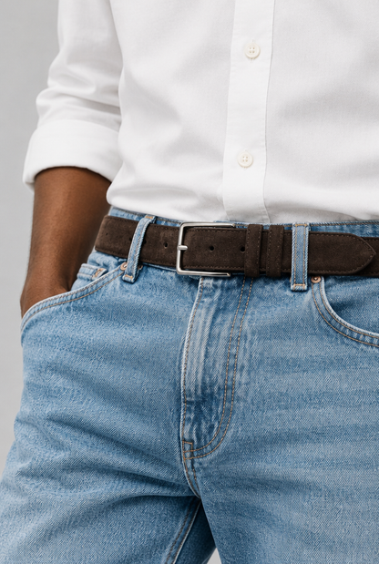 The Suede Belt — Chocolate — product detail