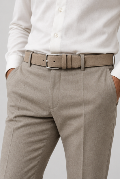 The Suede Belt — Stone — product close-up