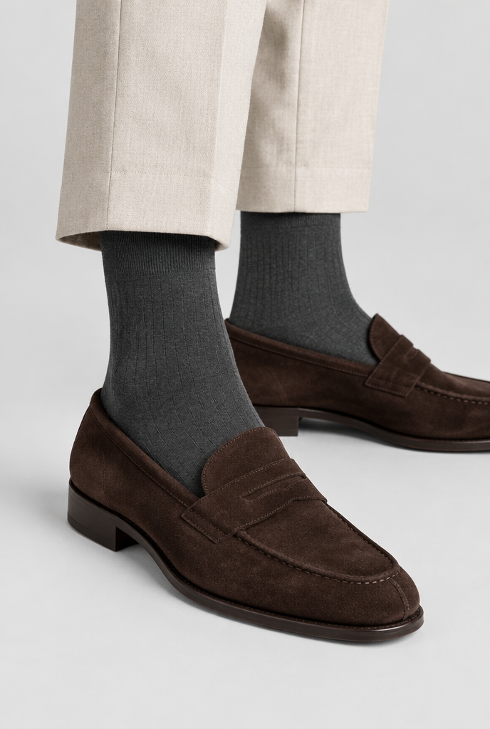 The Ribbed Socks — Charcoal — product close-up