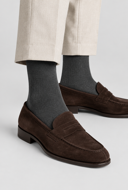 The Ribbed Socks — Charcoal — product close-up