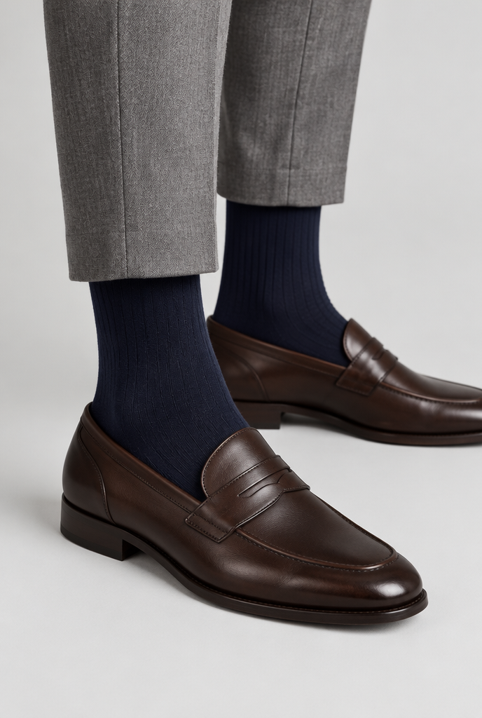 The Ribbed Socks — Navy — product close-up