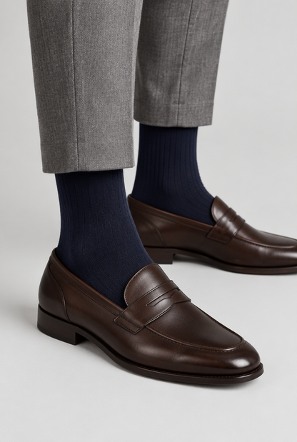 The Ribbed Socks — Navy — product close-up