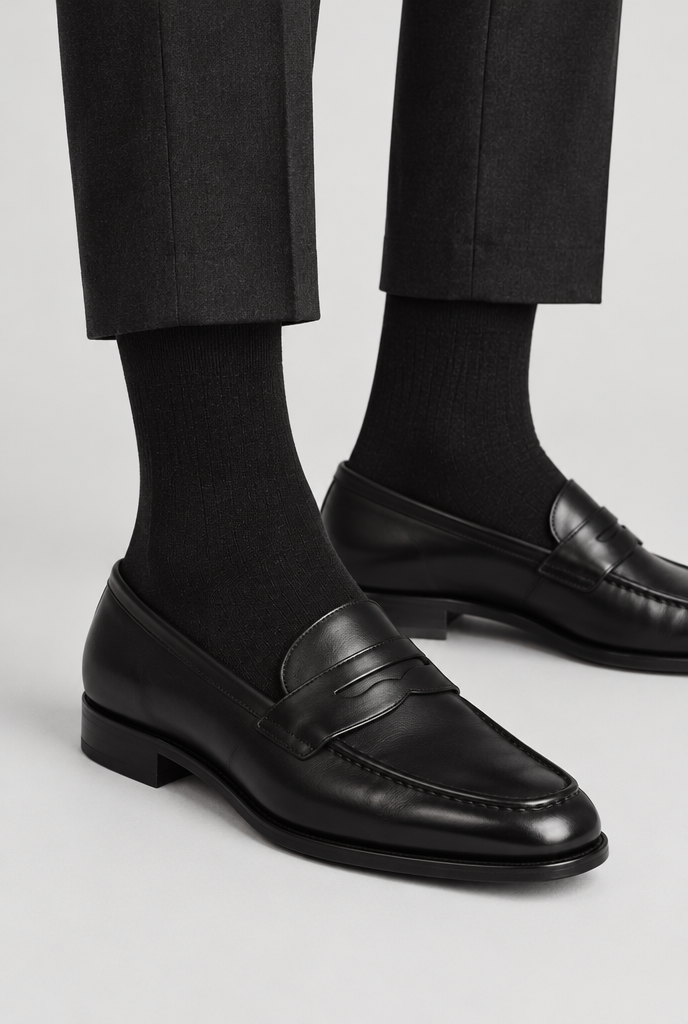 The Ribbed Socks — Black — product close-up