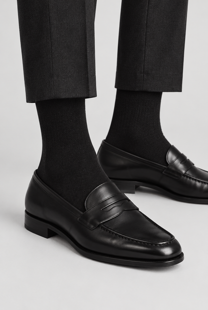 The Ribbed Socks — Black — product close-up