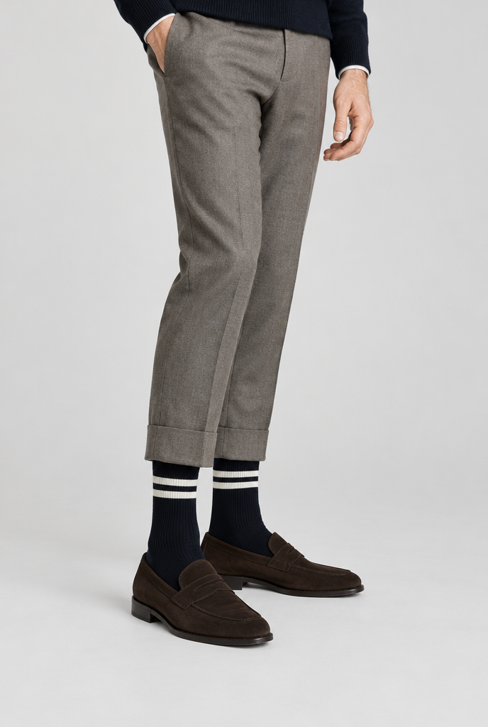 The Stripe Socks — Navy & Ecru — styled look