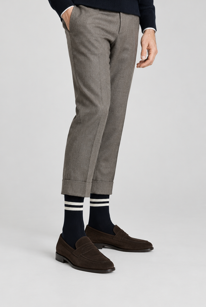 The Stripe Socks — Navy & Ecru — styled look