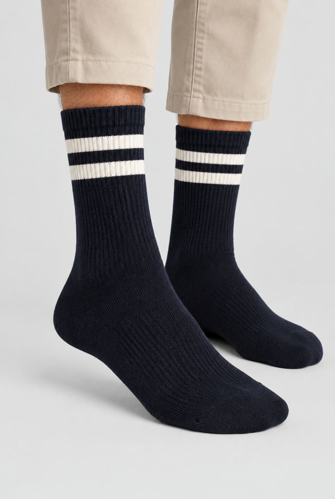 The Stripe Socks — Navy & Ecru — product detail