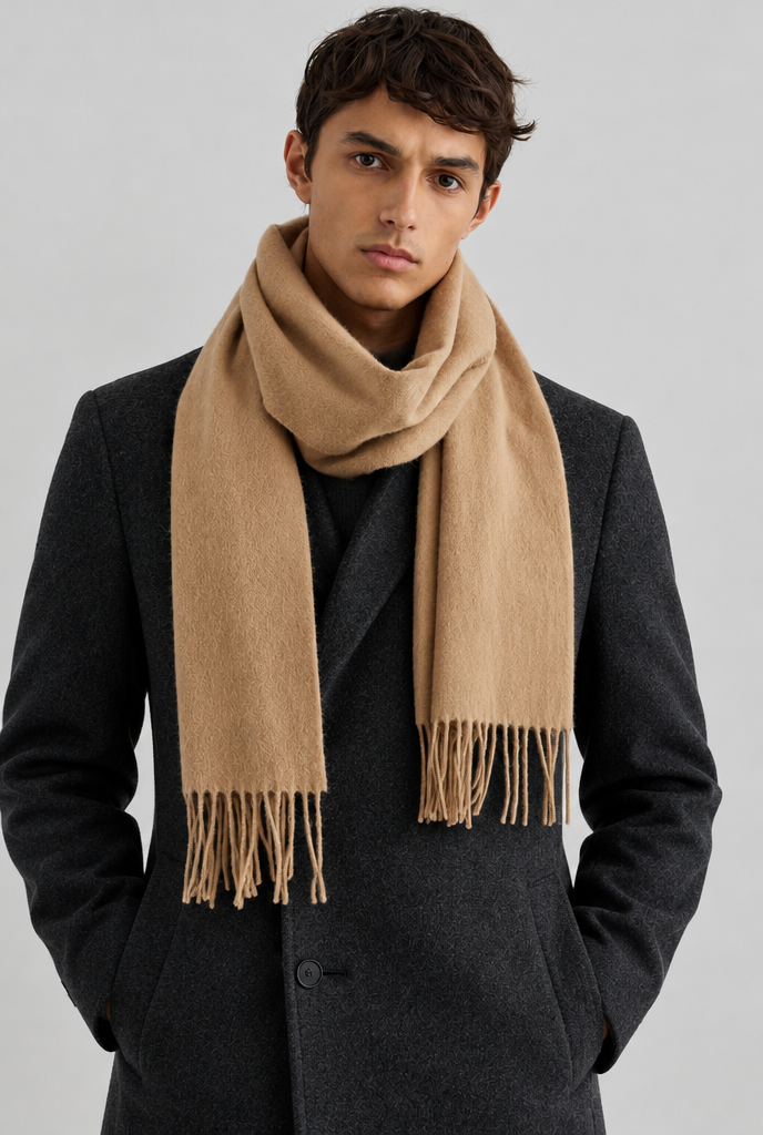 The Fringed Scarf — Camel — styled look