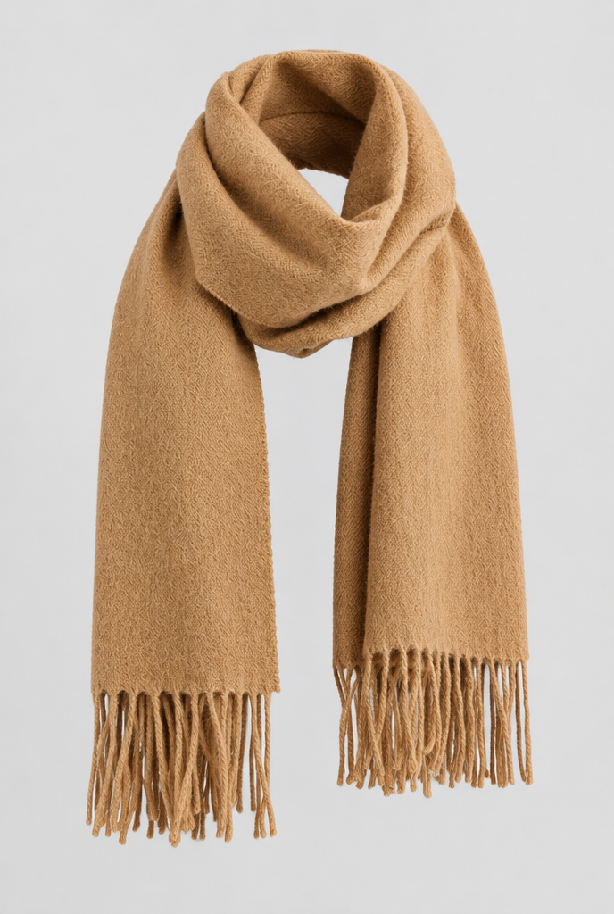 The Fringed Scarf — Camel — product detail