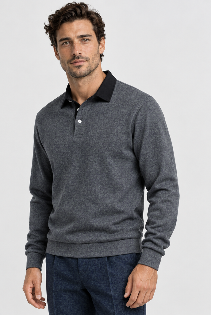 The Casual Craft Polo Sweatshirt — alternate studio view