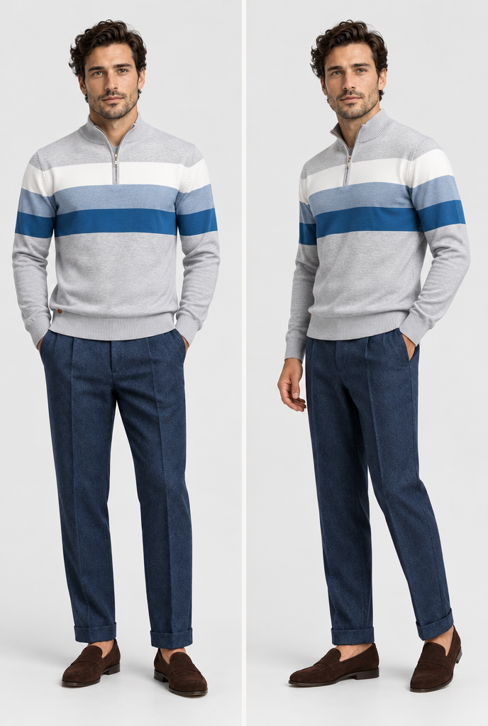 The Burk Quarter-Zip Sweater — alternate studio view
