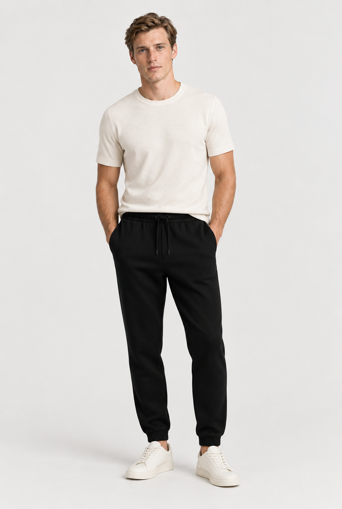 The Cuffed Jogger — Black — full look