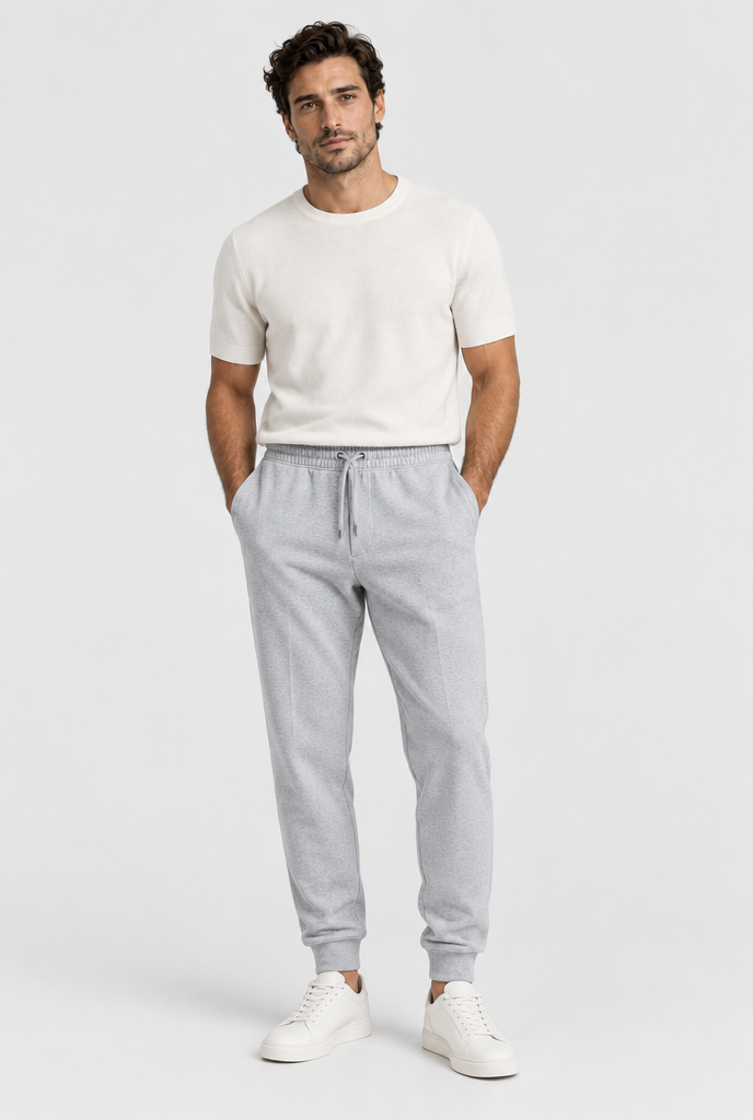 The Cuffed Jogger — Grey Marl — full look