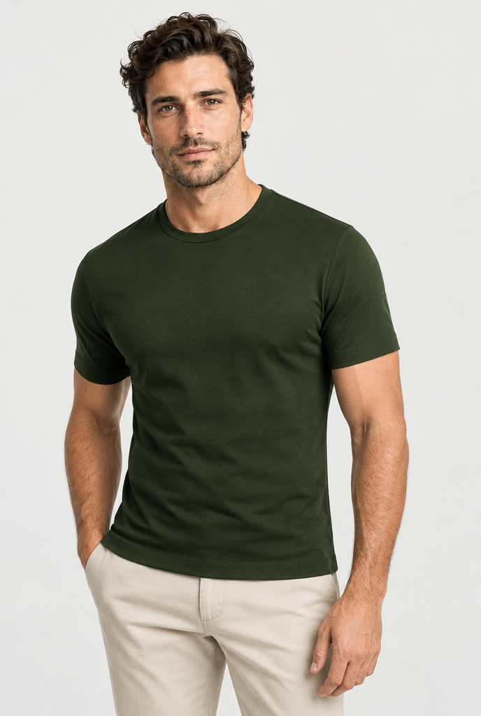 The Slim Tee in Army Green, front view