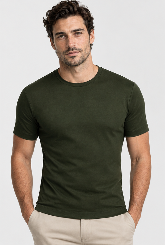 The Slim Tee in Army Green, garment detail