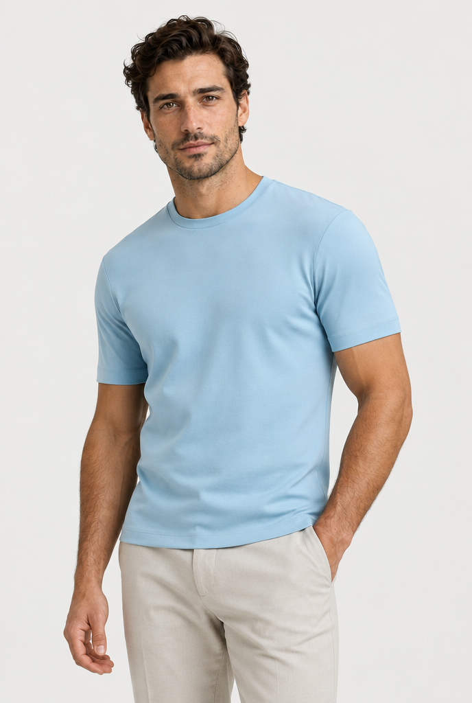 The Slim Tee in Mild Blue, second view