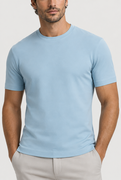 The Slim Tee in Mild Blue, garment detail