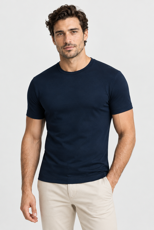 The Slim Tee in Navy Blue, front view