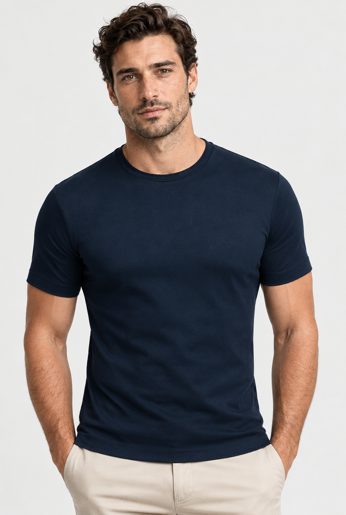 The Slim Tee in Navy Blue, garment detail