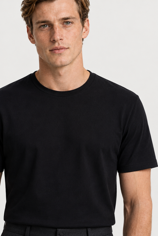 Heirvale black essential tee neckline detail