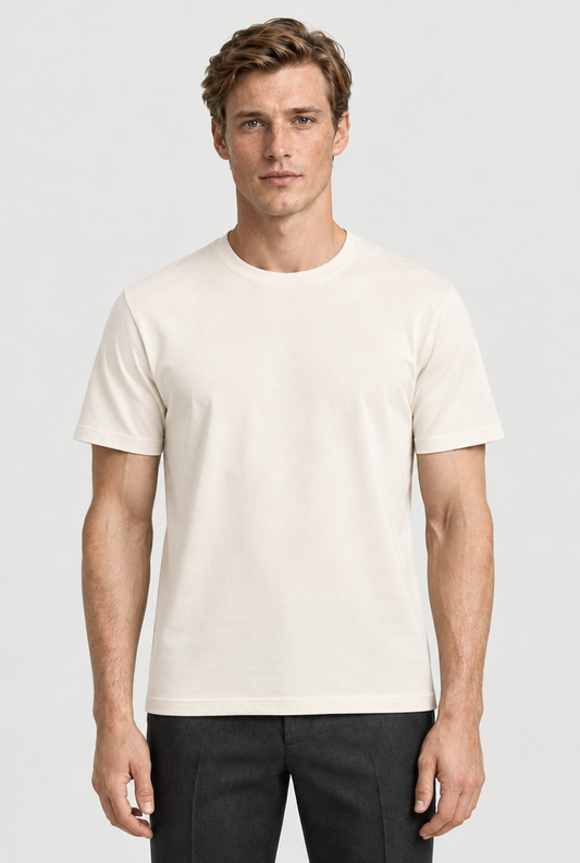 Heirvale off-white essential tee front view