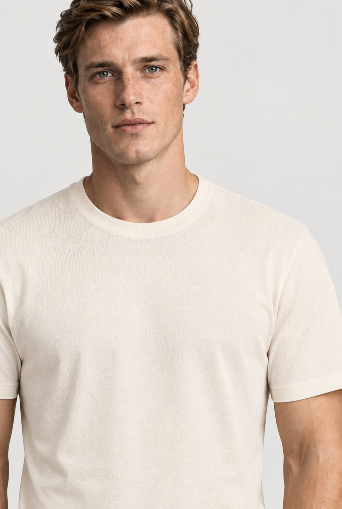Heirvale off-white essential tee neckline detail