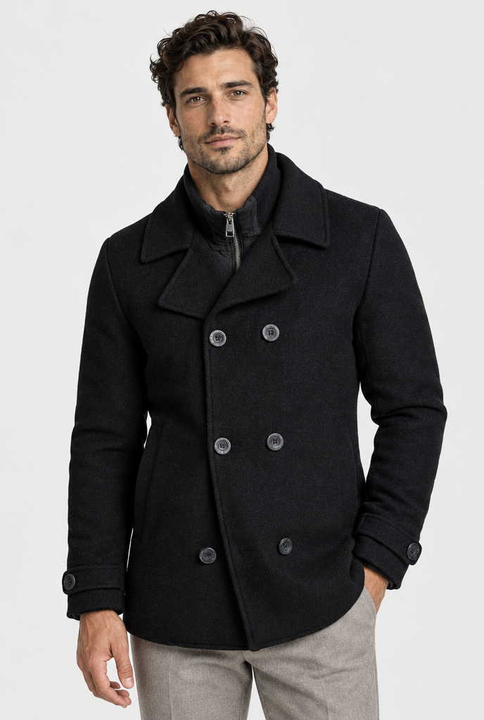 The Structured Peacoat in Black, front view