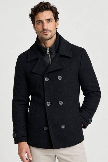 The Structured Peacoat in Black, garment detail