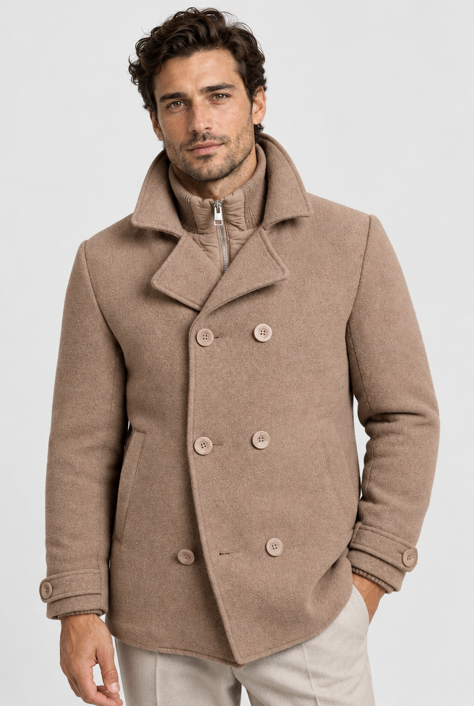 The Structured Peacoat in Mocha, garment detail