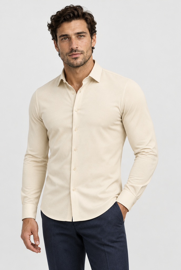 HEIRVALE fitted shirt, Beige, Long Sleeve