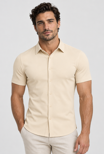 HEIRVALE fitted shirt, Beige, Short Sleeve