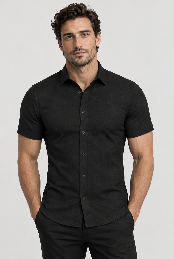 HEIRVALE fitted shirt, Black, Short Sleeve