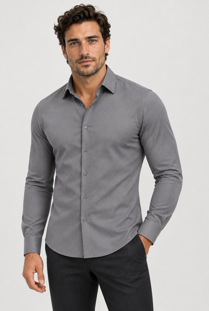 HEIRVALE fitted shirt, Gray, Long Sleeve