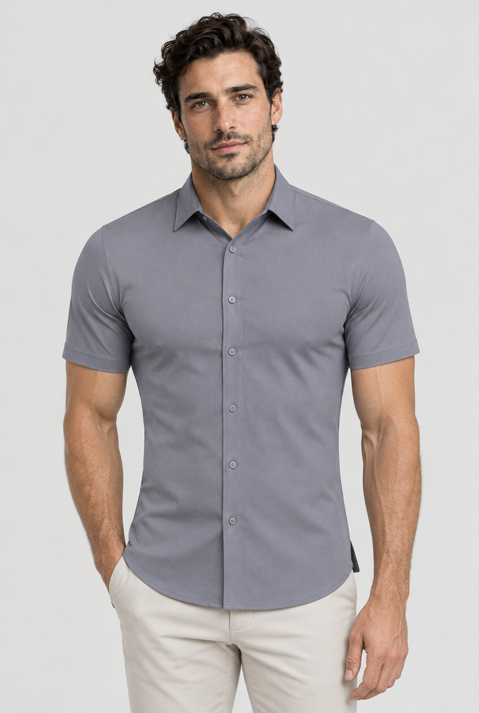 HEIRVALE fitted shirt, Gray, Short Sleeve