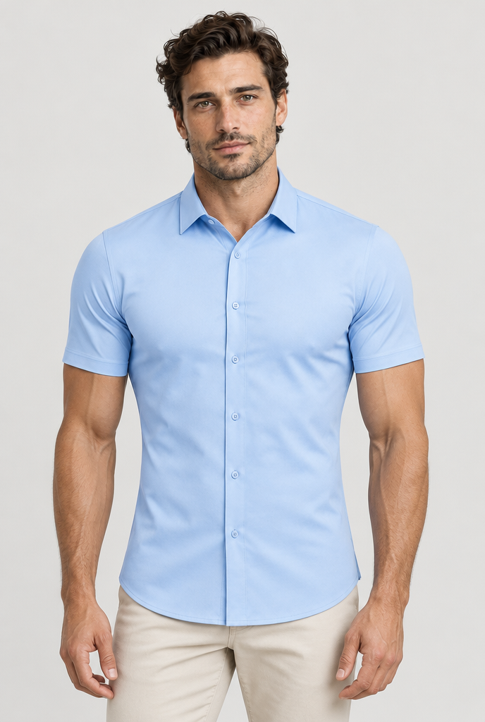 HEIRVALE fitted shirt, Light Blue, Short Sleeve